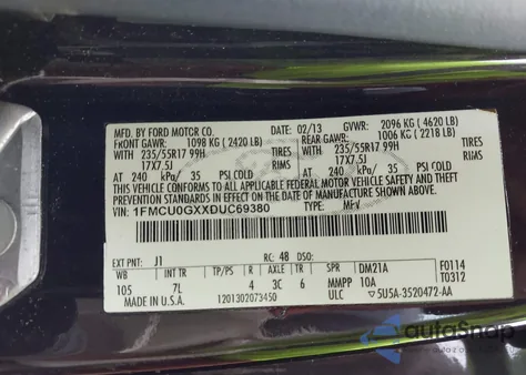 2013 Ford Escape Se z USA, uszkodzony, nr VIN 1FMCU0GXXDUC69380